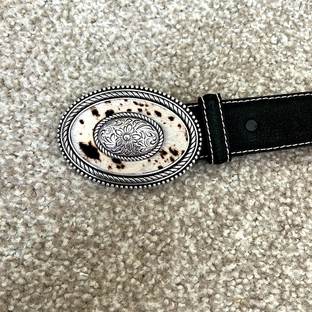 Brighton Belt Black Suede and Appaloosa 37”
